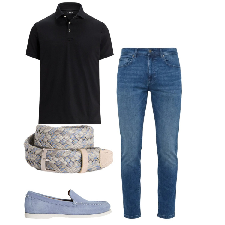 Outfit uomo - Free style. Stile Casual per Tutti i giorni. Abbinamento con jeans slim fit, cinture, polo, scarpe stringate.