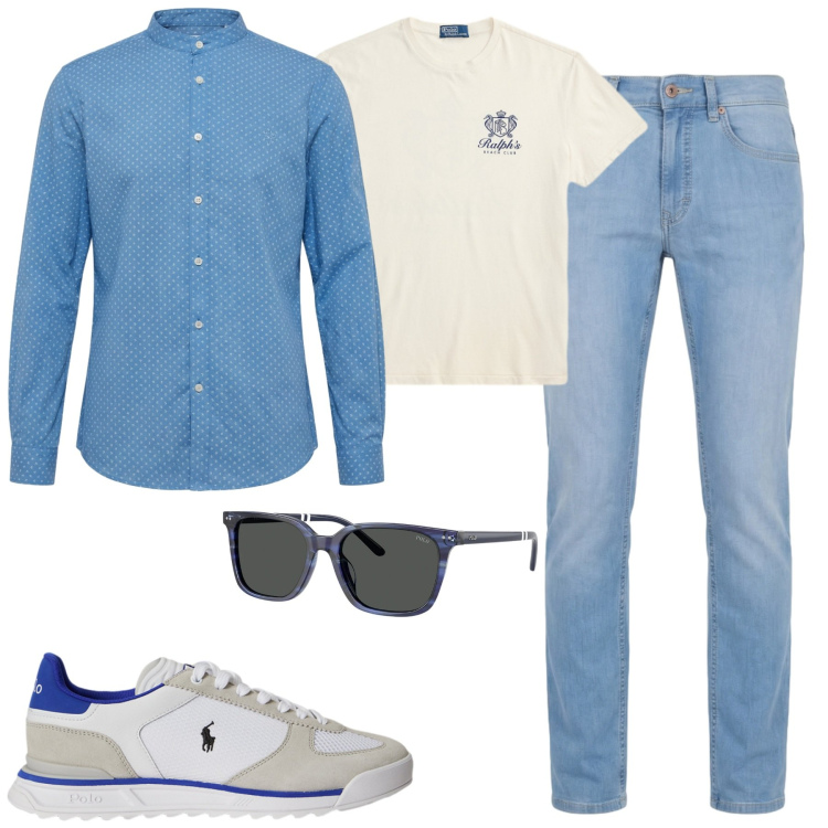 Outfit uomo - Da mattina a sera. Stile Casual per Tutti i giorni. Abbinamento con jeans, camicie, occhiali da sole, t-shirt, sneakers.