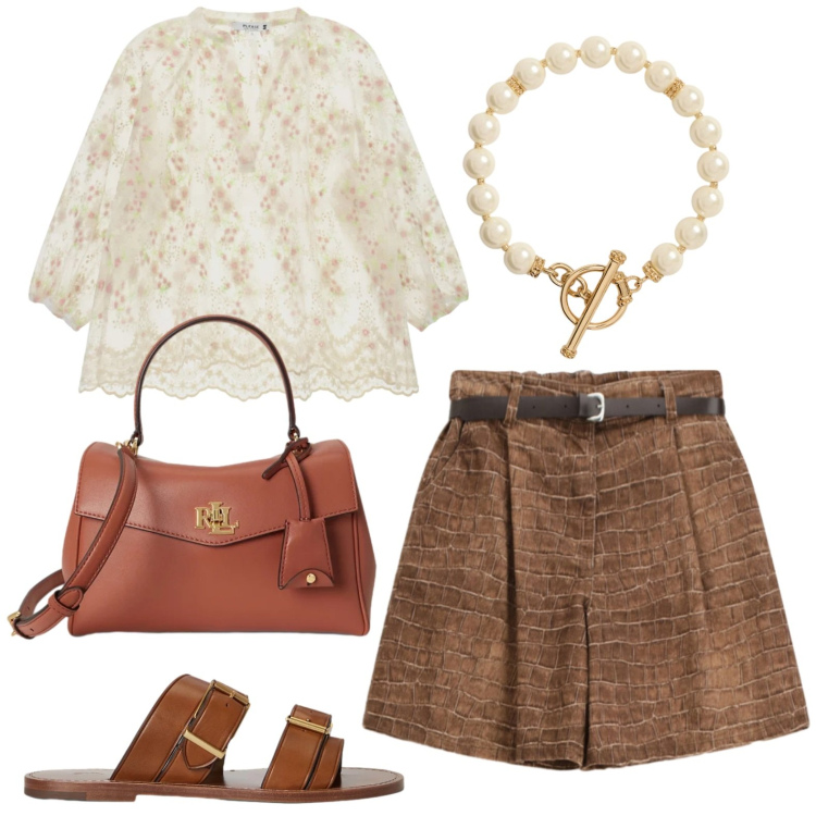 Outfit donna - Chic e casual. Stile Casual chic per Tutti i giorni. Abbinamento con bermuda, bluse, collane, sandali in pelle, borse a mano.