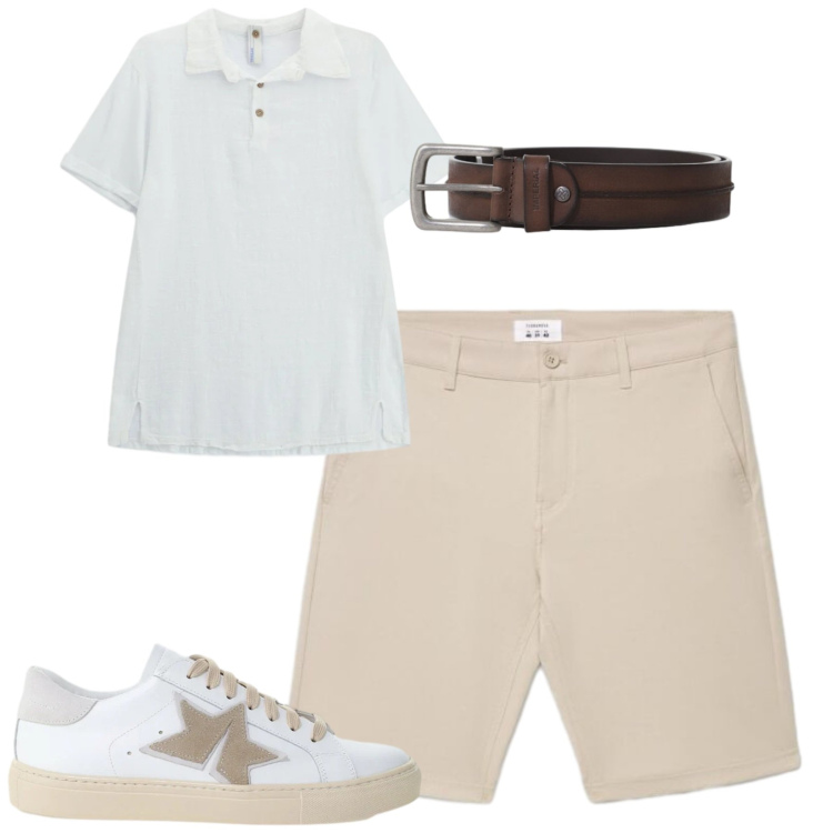 Outfit uomo - City. Stile Casual per Tutti i giorni. Abbinamento con shorts, cinture, polo, sneakers.