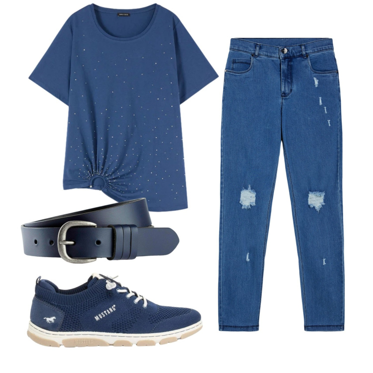 Outfit donna - Total look #2417089. Stile Casual per Tutti i giorni. Abbinamento con cinture, sneakers, jeans skinny, t-shirt.
