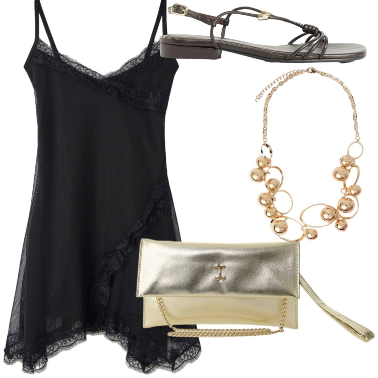 Outfit donna - L\' abito lingerie. Stile Chic per Tutti i giorni. Abbinamento con sandali, vestiti corti, borse a tracolla, collane.