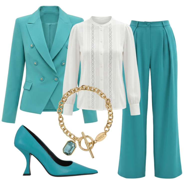Outfit donna - Total look #2417119. Stile Bon Ton per Cerimonia. Abbinamento con décolleté, pantaloni a palazzo, camicie, blazer, braccialetti.