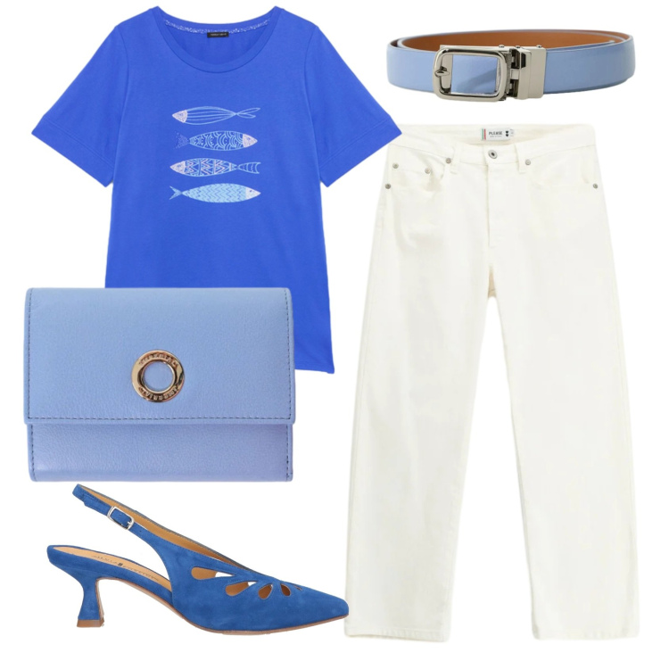 Outfit donna - Total look #2417122. Stile Casual per Ufficio. Abbinamento con décolleté, portafogli, cinture, pantaloni, t-shirt.