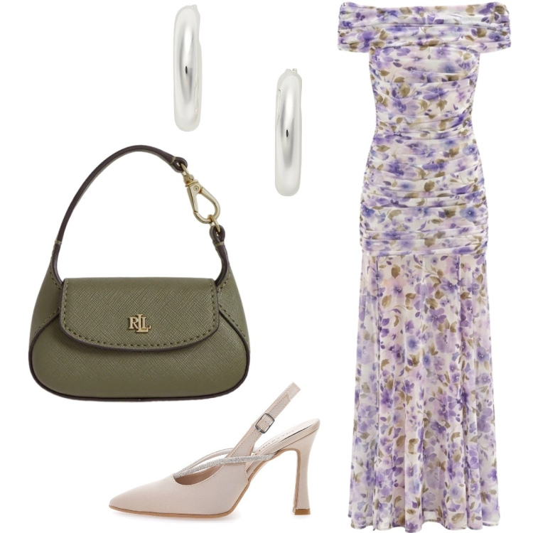 Outfit donna - L’abito che esalta la femminilità. Stile Glamour per Cerimonia. Abbinamento con vestiti lunghi, orecchini, borse a mano, décolleté.