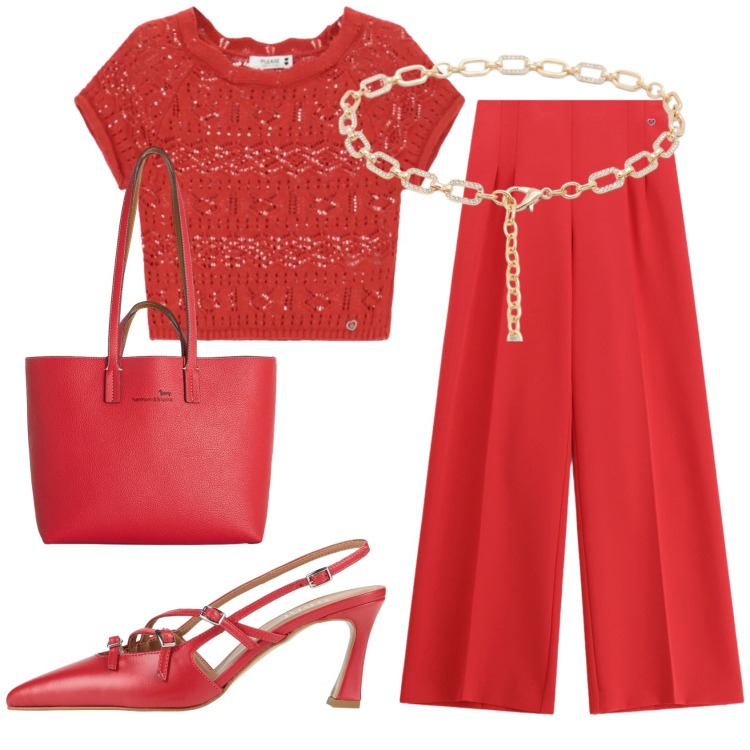 Outfit donna - Total look #2417127. Stile Romantica per Serata fuori. Abbinamento con décolleté, cinture, shopping bag, pantaloni a palazzo, top.