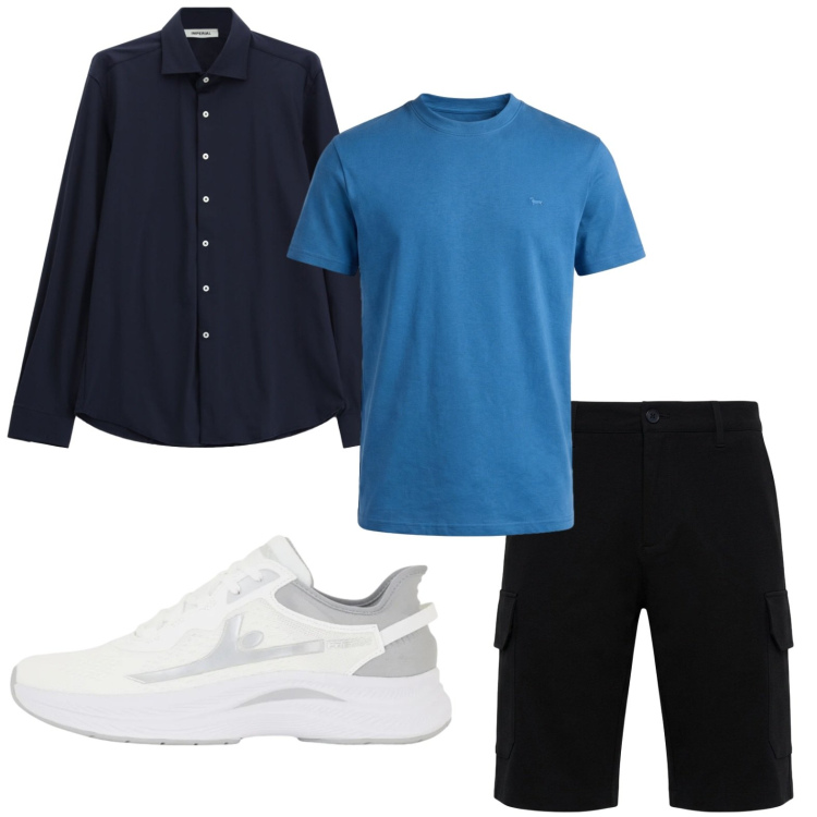 Outfit uomo - Essenziale. Stile Casual per Tutti i giorni. Abbinamento con pantaloni corti, camicie, t-shirt, sneakers.
