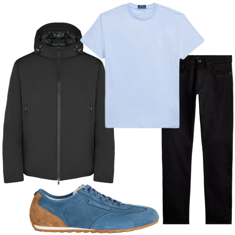 Outfit uomo - Stile casual e dinamico. Stile Casual per Tutti i giorni. Abbinamento con sneakers, jeans, t-shirt, eskimo.