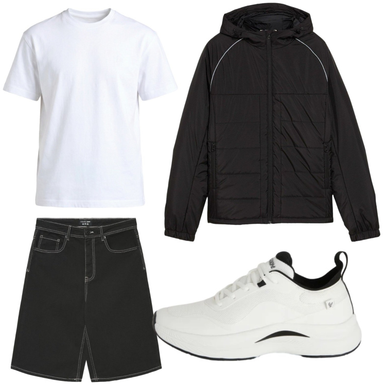 Outfit uomo - Casual sportivo. Stile Casual per Tutti i giorni. Abbinamento con giacche, pantaloni corti, t-shirt, sneakers.