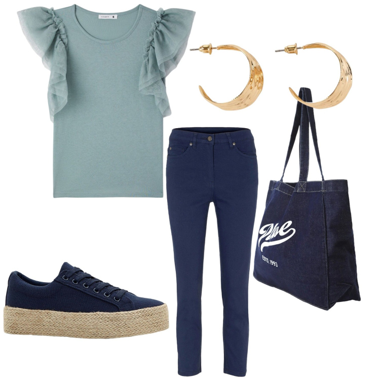 Outfit donna - Total look #2417161. Stile Basic per Tutti i giorni. Abbinamento con pantaloni, sneakers, orecchini, t-shirt, shopping bag.