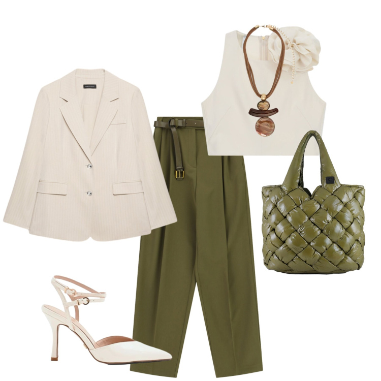 Outfit donna - Total look #2417167. Stile Chic Abbinamento con décolleté, canottiere, pantaloni a palazzo, ciondoli, blazer, borse tote.