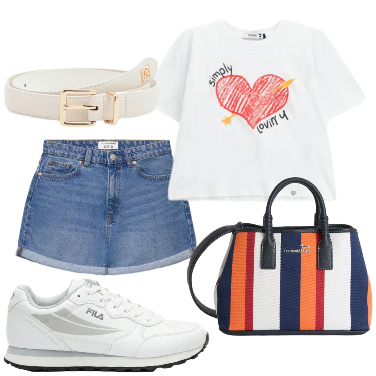 Outfit donna - Total look #2417180. Stile Casual per Tutti i giorni. Abbinamento con sneakers, shorts, cinture, shopping bag, t-shirt.