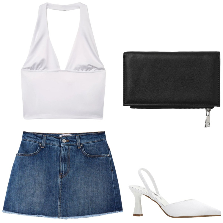 Outfit donna - Summer. Stile Chic Abbinamento con décolleté, portafogli, minigonne, top.