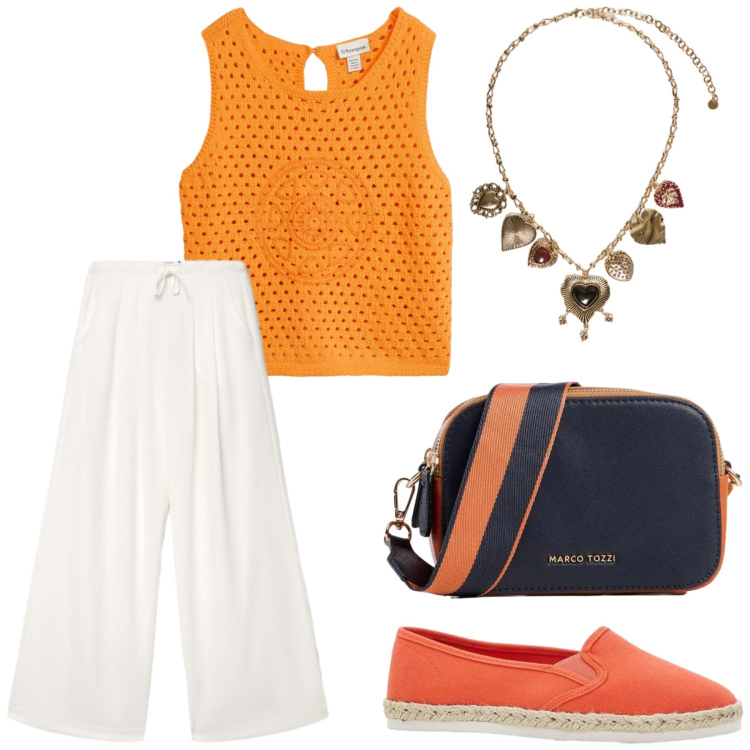 Outfit donna - Total look #2417186. Stile Basic per Mare. Abbinamento con borse a tracolla, espadrillas, top, pantaloni, collane.