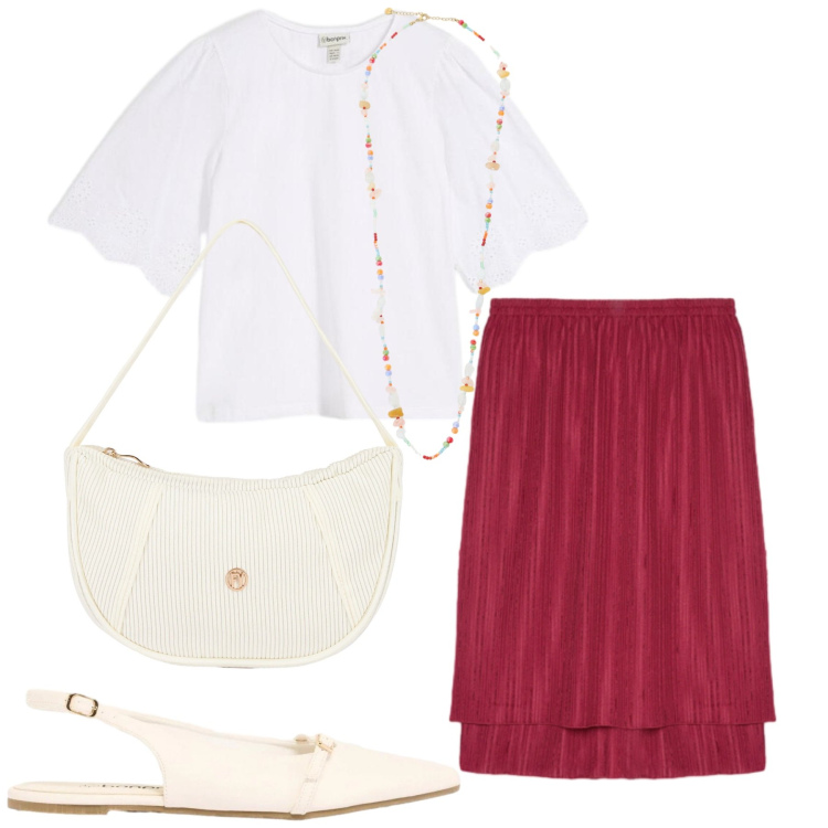 Outfit donna - Total look #2417195. Stile Basic per Ufficio. Abbinamento con ballerine, t-shirt, collane, borse a mano, gonne.