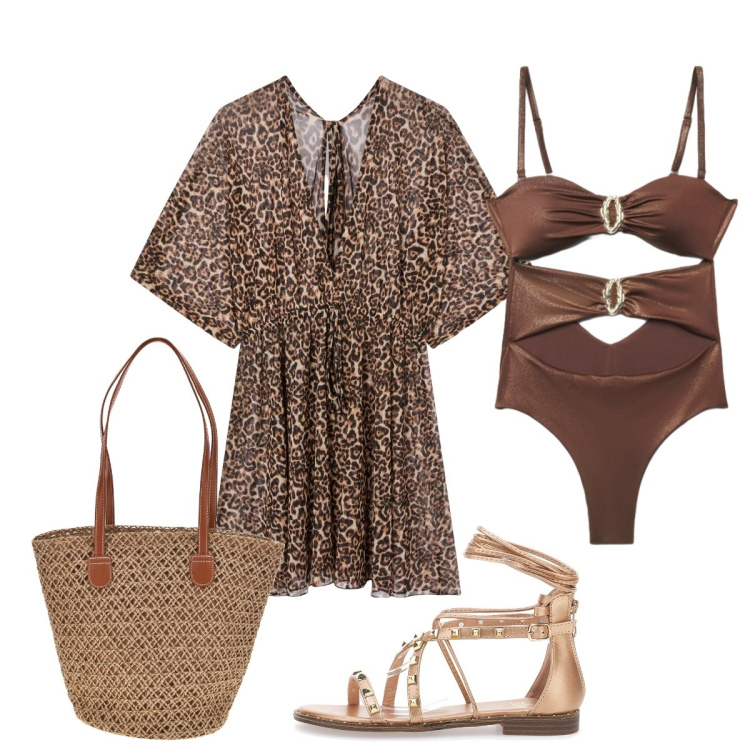 Outfit donna - Giornata al mare. Stile Glamour per Mare. Abbinamento con vestiti da spiaggia, costumi interi, sandali alla schiava, borse a spalla.