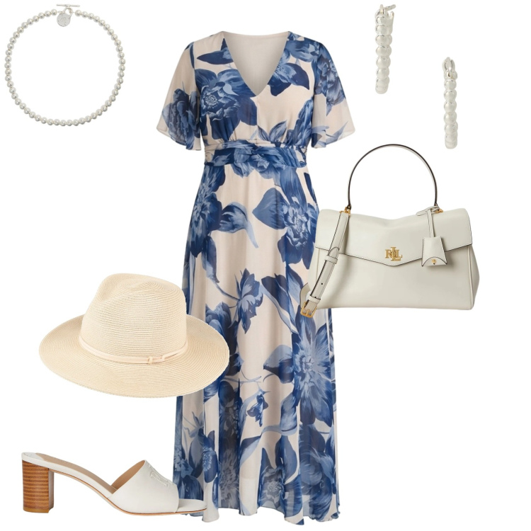 Outfit donna - Chic ogni giorno. Stile Chic per Tutti i giorni. Abbinamento con cappelli, vestiti lunghi, collane, orecchini, sandali in pelle, borse a mano.