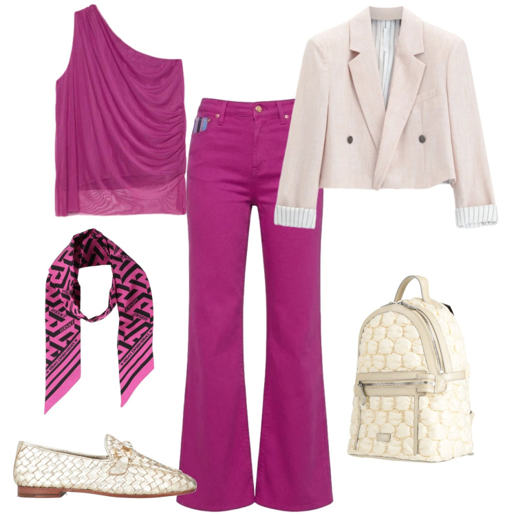 Outfit donna - Colore. Stile Casual chic per Tutti i giorni. Abbinamento con zaini, mocassini, sciarpe, blazer, pantaloni, top.