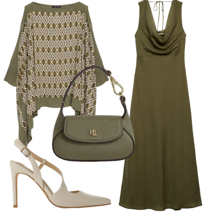 Outfit donna - Total look #2417221. Stile Chic per Serata fuori. Abbinamento con vestiti lunghi, décolleté, bluse, borse a mano.