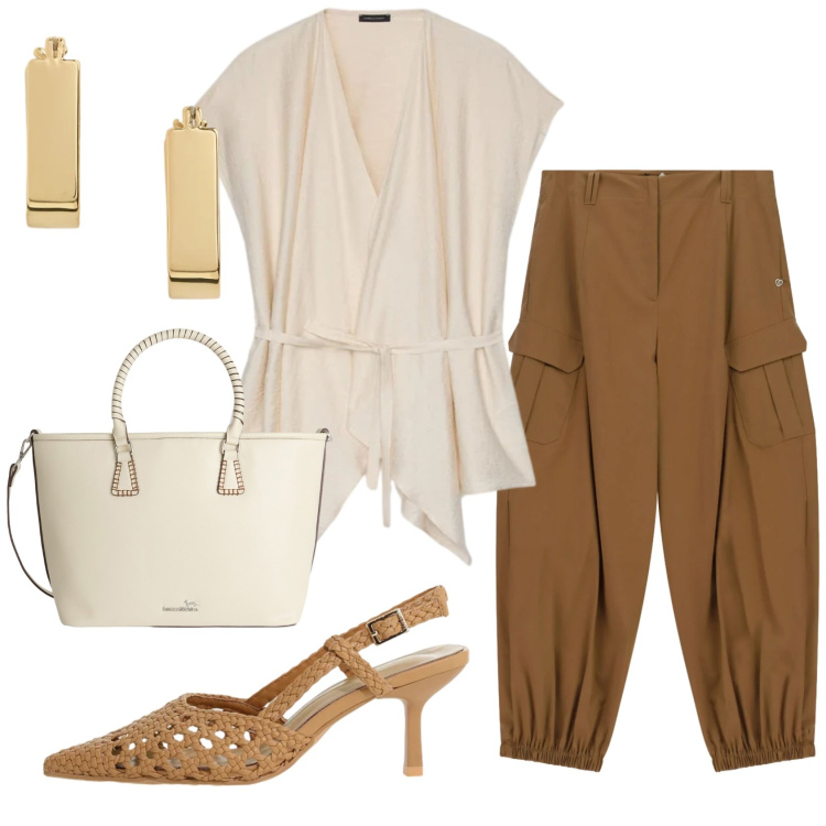 Outfit donna - Total look #2417229. Stile Trendy per Serata fuori. Abbinamento con décolleté, shopping bag, pantaloni cargo, caftani, orecchini.