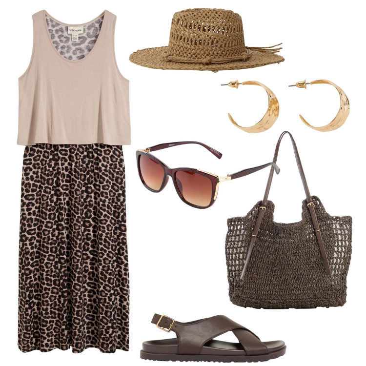 Outfit donna - Gli accessori giusti. Stile Etnico per Tutti i giorni. Abbinamento con vestiti, occhiali da sole, shopping bag, orecchini, sandali, cappelli.