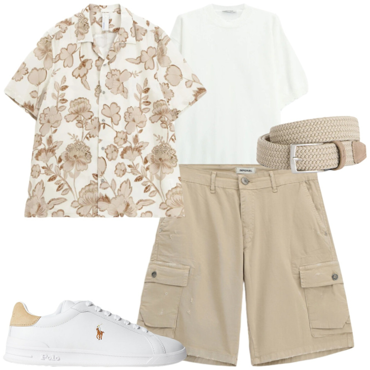 Outfit uomo - Weekend fuori porta. Stile Casual per Tutti i giorni. Abbinamento con camicie a manica corta, bermuda, t-shirt, cinture, sneakers.