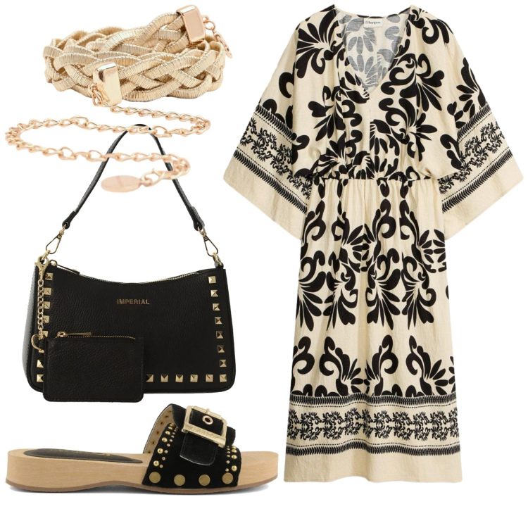 Outfit donna - Total look #2417244. Stile Etnico per Tutti i giorni. Abbinamento con vestiti midi/longuette, cinture, borse a spalla, ciabatte.