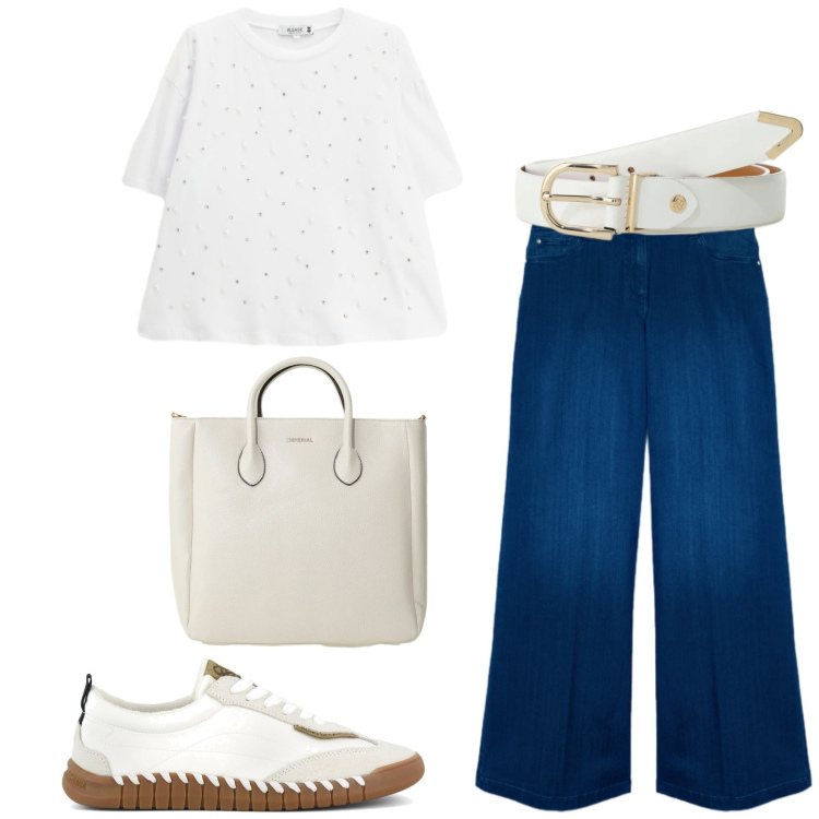 Outfit donna - Total look #2417245. Stile Basic per Tutti i giorni. Abbinamento con borse a tracolla, cinture, t-shirt, jeans, sneakers.