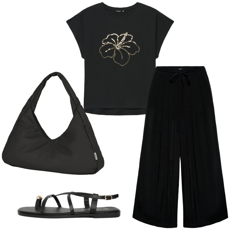 Outfit donna - Total look #2417247. Stile Casual per Tutti i giorni. Abbinamento con pantaloni, t-shirt, sandali, borse a spalla.