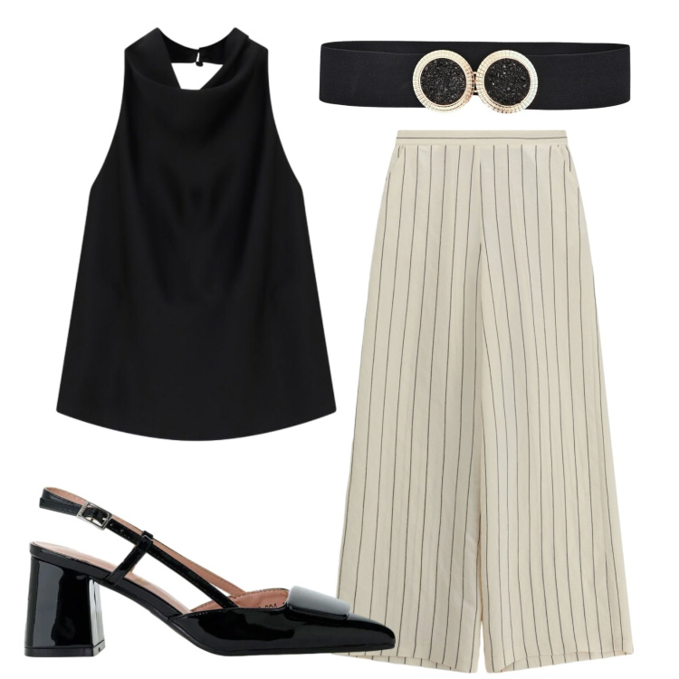 Outfit donna - Total look #2417251. Stile Bon Ton per Ufficio. Abbinamento con cinture, décolleté, pantaloni a palazzo, top.