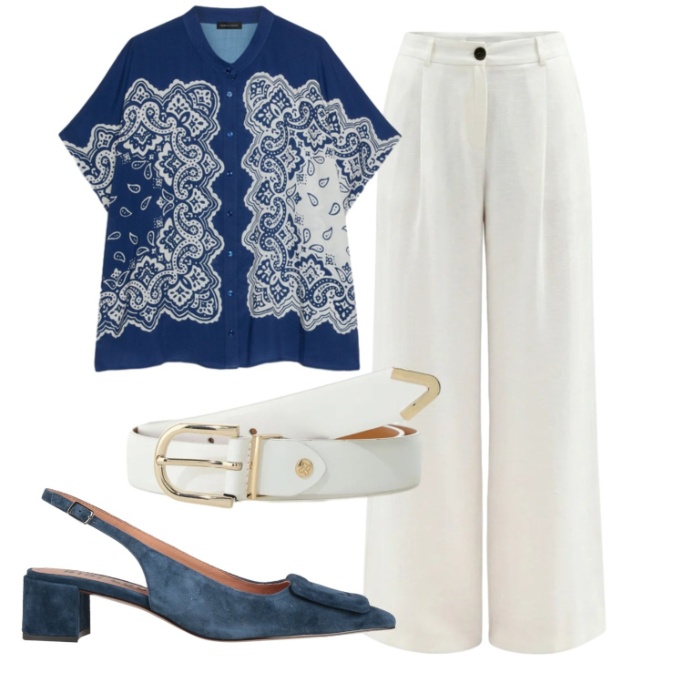 Outfit donna - Total look #2417254. Stile Chic per Serata fuori. Abbinamento con décolleté, pantaloni a palazzo, cinture, bluse.