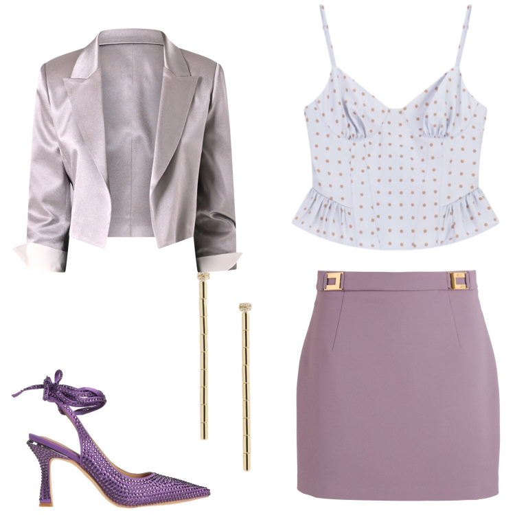 Outfit donna - Total look #2417264. Stile Casual chic per Tutti i giorni. Abbinamento con décolleté, minigonne, bolero, top, orecchini.