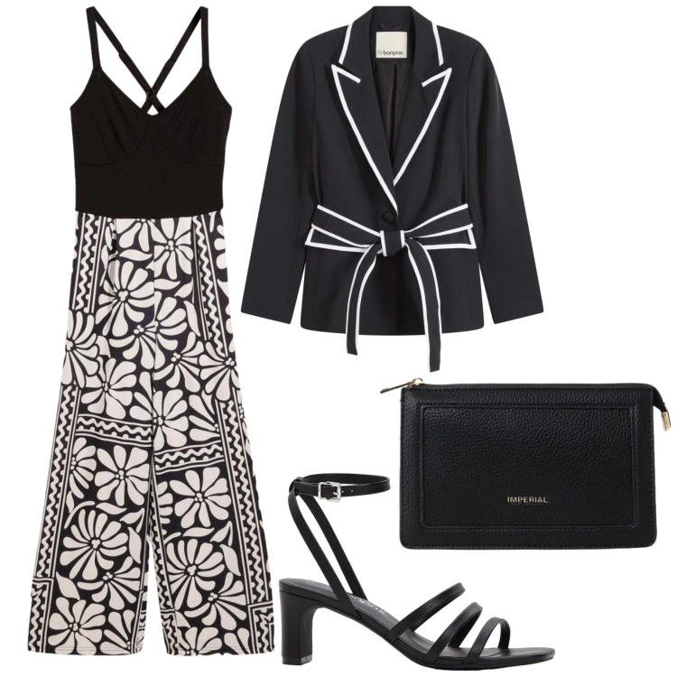 Outfit donna - Total look #2417265. Stile Chic per Serata fuori. Abbinamento con tute, sandali col tacco, blazer, borse a tracolla.