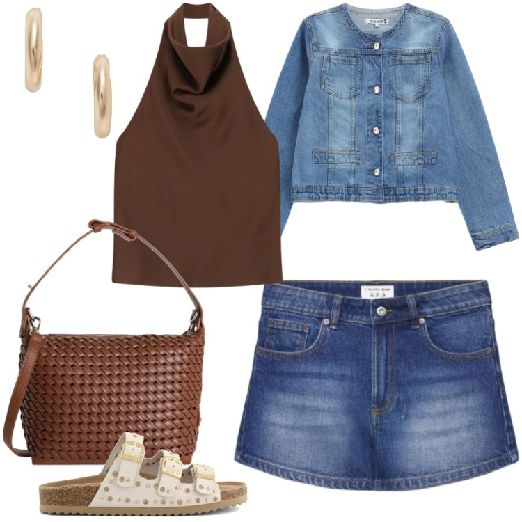 Outfit donna - Total look #2417267. Stile Casual chic per Tutti i giorni. Abbinamento con shorts, top, borse a spalla, blazer, orecchini, sandali.