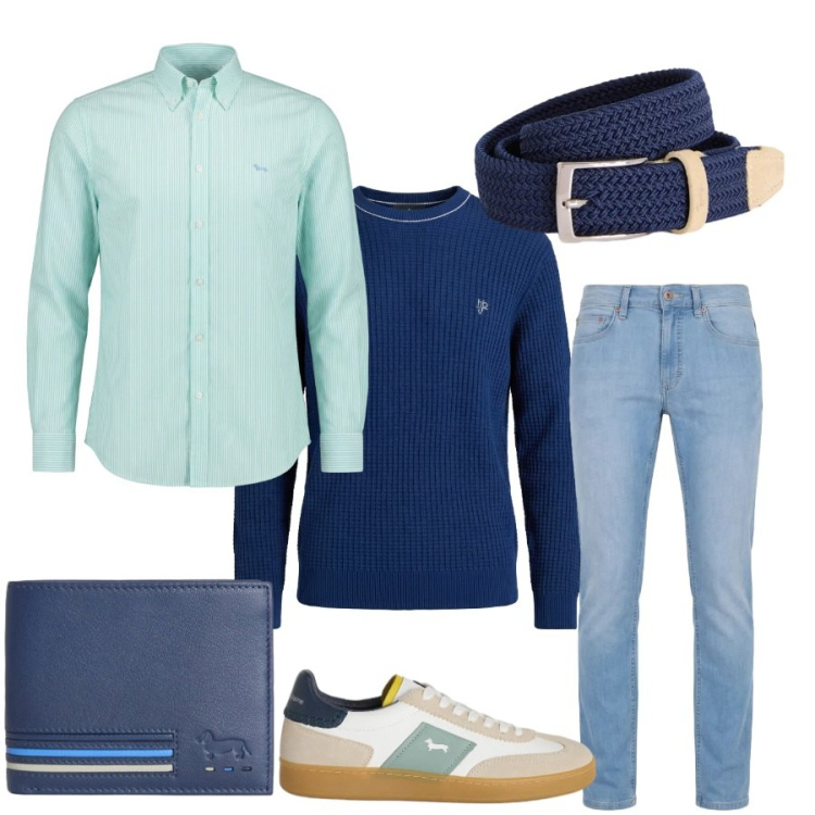 Outfit uomo - Total look #2417270. Stile Casual per Ufficio. Abbinamento con cinture, portafogli, camicie, jeans, sneakers, maglieria.