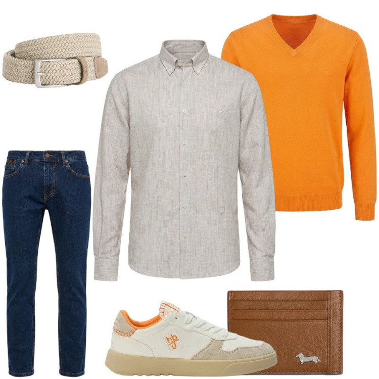 Outfit uomo - Total look #2417273. Stile Casual per Tutti i giorni. Abbinamento con cinture, portafogli, pantaloni, pullovers, sneakers, camicie.