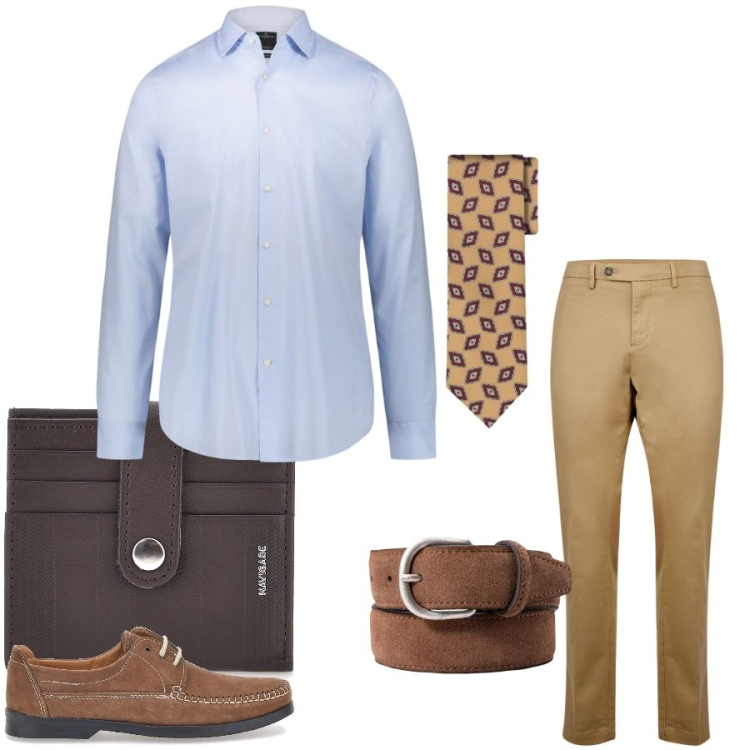Outfit uomo - Total look #2417277. Stile Business/Elegante per Ufficio. Abbinamento con camicie, pantaloni chino, cravatte, cinture, scarpe stringate, portafogli.