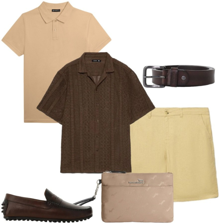 Outfit uomo - Total look #2417282. Stile Casual per Tutti i giorni. Abbinamento con camicie a manica corta, shorts, scarpe stringate, cinture, borse sportive, polo.