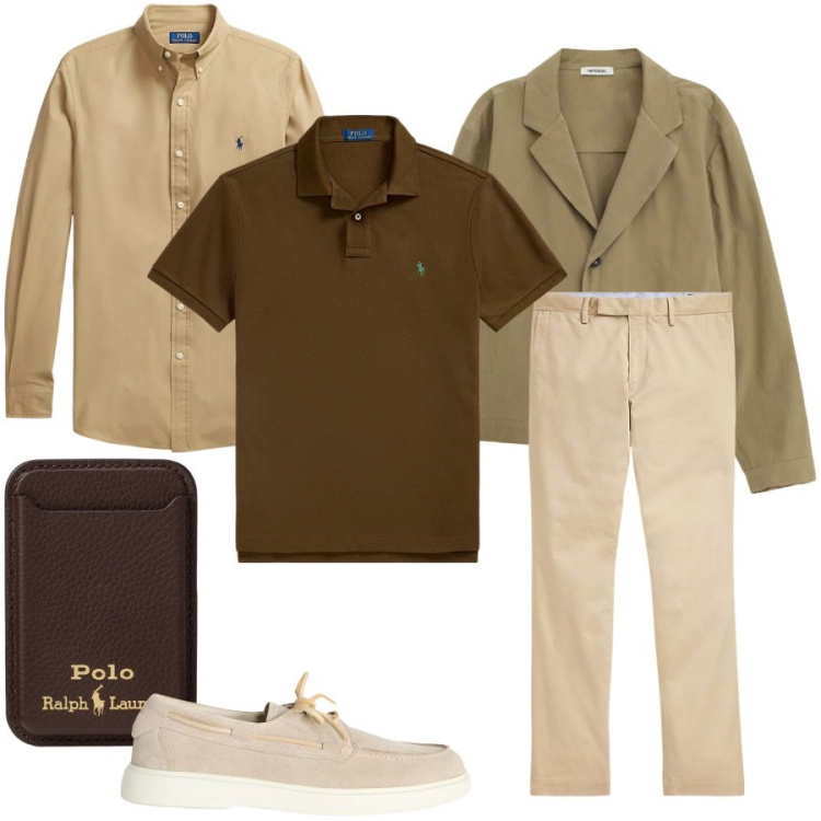 Outfit uomo - Total look #2417286. Stile Casual per Ufficio. Abbinamento con giacche, scarpe stringate, camicie, pantaloni chino, polo, portafogli.