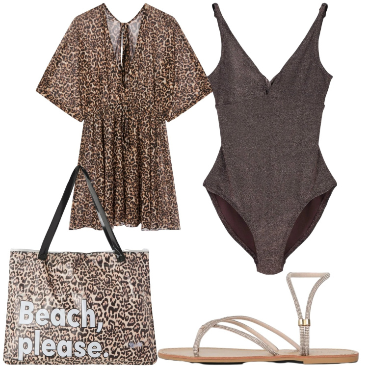 Outfit donna - Beach party. Stile Etnico per Mare. Abbinamento con costumi interi, borse tote, vestiti da spiaggia, sandali.