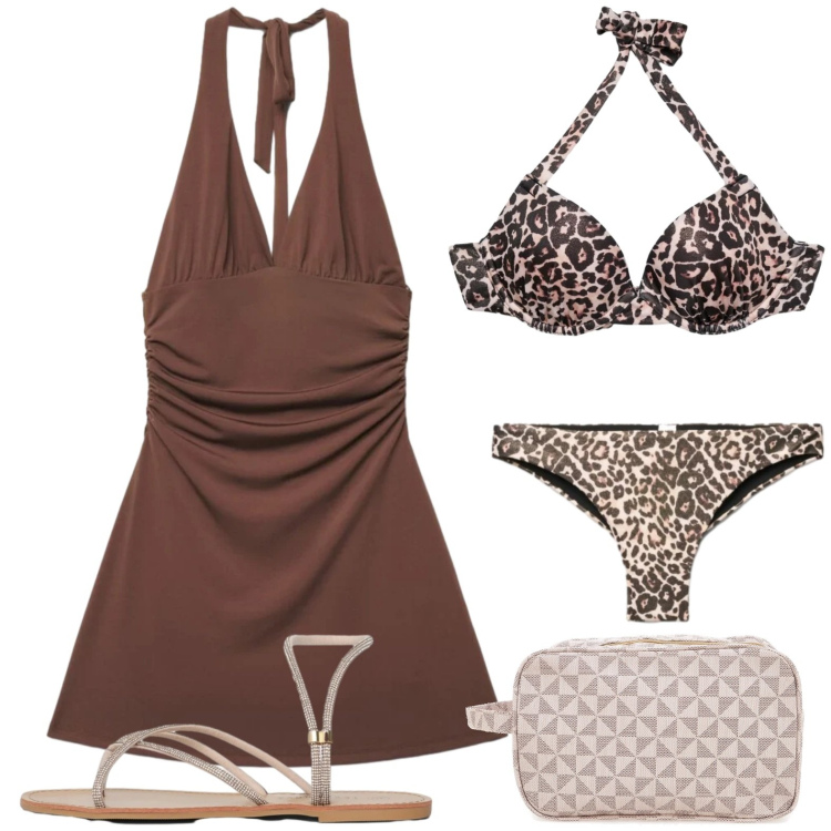 Outfit donna - Beach. Stile Casual per Mare. Abbinamento con sandali, slip, vestiti corti, bikini, valigie.