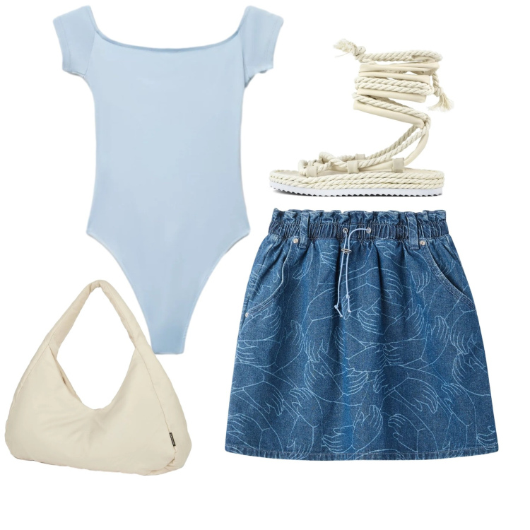 Outfit donna - Total look. Stile Bon Ton per Tutti i giorni. Abbinamento con minigonne, canottiere, borse a spalla, sandali.