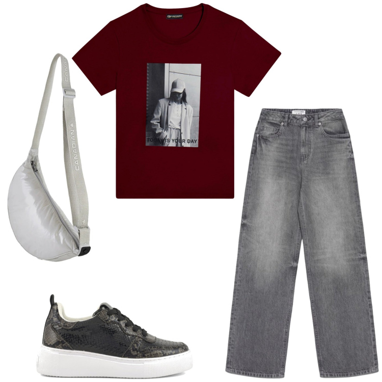 Outfit donna - Total look #2417336. Stile Basic per Tutti i giorni. Abbinamento con jeans, t-shirt, borse a tracolla, sneakers.