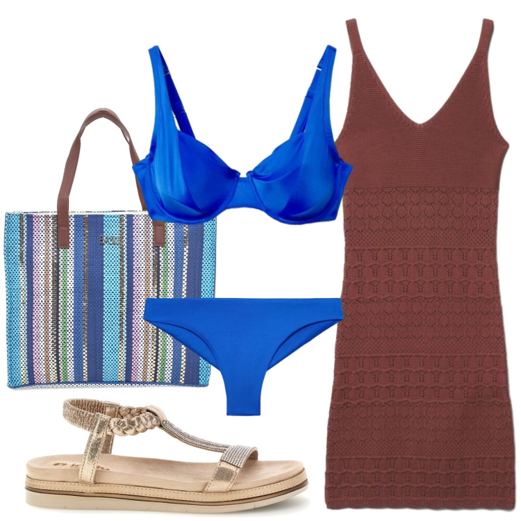 Outfit donna - Terranova - Beach State of Mind. Stile Casual chic per Mare. Abbinamento con bikini, vestiti corti, bikini, shopping bag, sandali.
