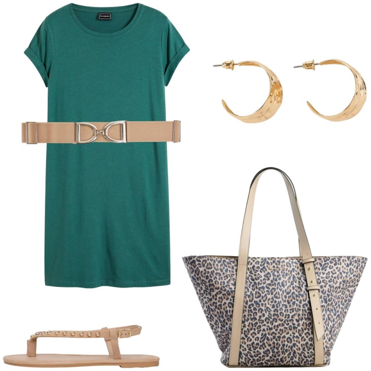 Outfit donna - Total look #2417439. Stile Casual per Tutti i giorni. Abbinamento con vestiti, shopping bag, orecchini, cinture, ciabatte.