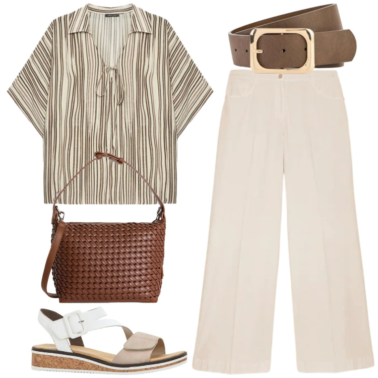 Outfit donna - Total look #2417440. Stile Casual per Tutti i giorni. Abbinamento con sandali, cinture, borse a spalla, pantaloni a palazzo, bluse.