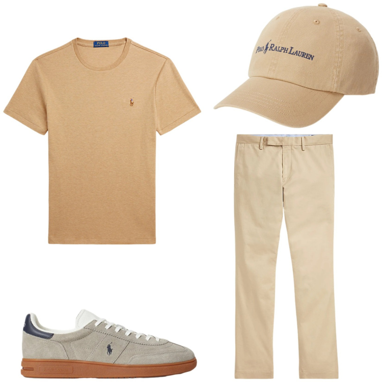 Outfit uomo - Total look #2417447. Stile Casual per Tutti i giorni. Abbinamento con t-shirt, pantaloni chino, cappelli, sneakers.