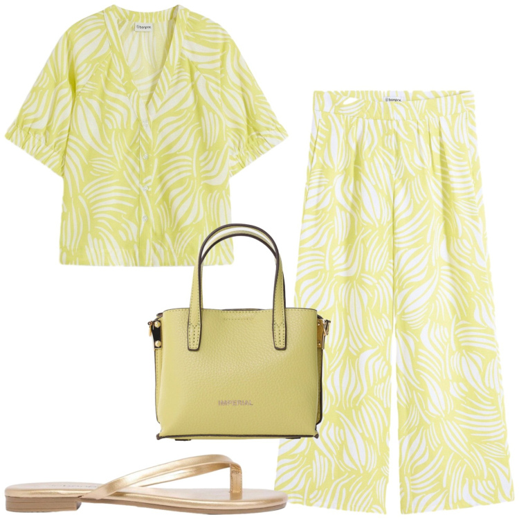 Outfit donna - Total look #2417452. Stile Casual per Tutti i giorni. Abbinamento con pantaloni a palazzo, camicie a manica corta, sandali, borse a tracolla.