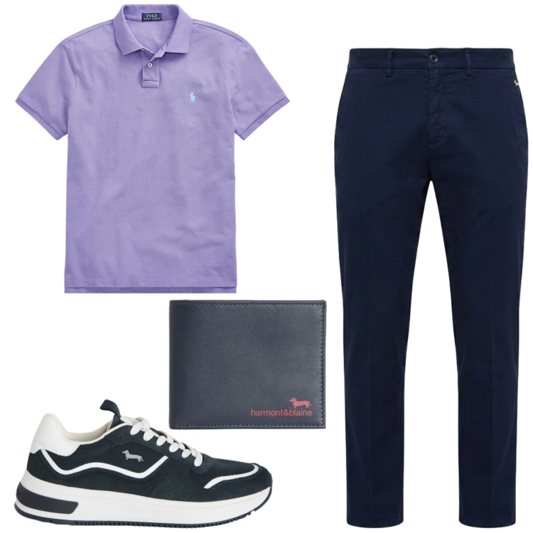 Outfit uomo - Total look #2417459. Stile Casual per Tutti i giorni. Abbinamento con portafogli, sneakers, pantaloni chino, polo.