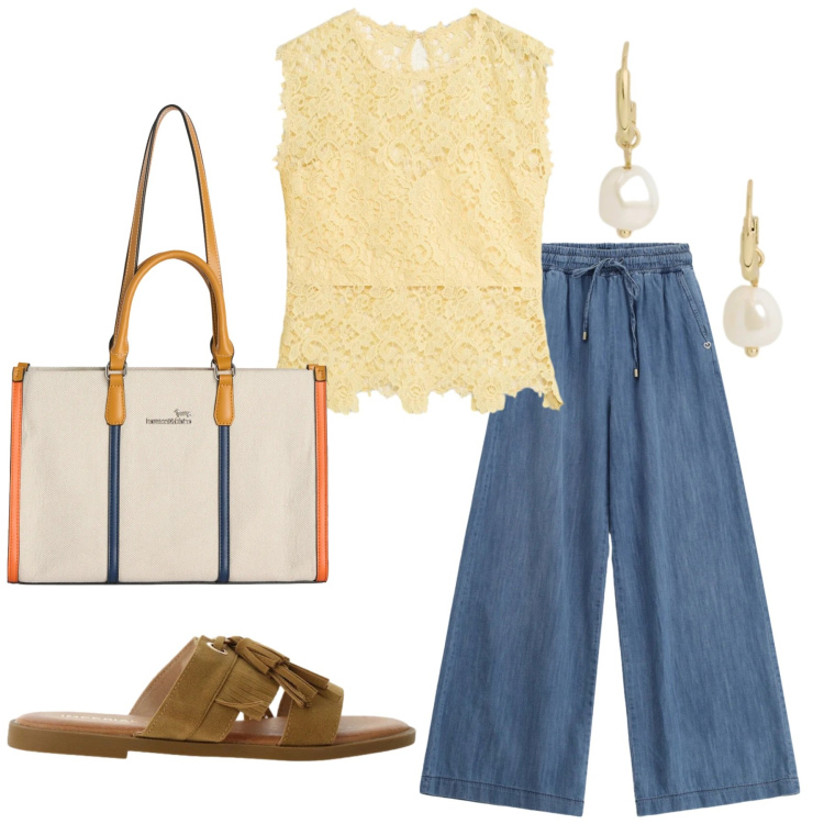 Outfit donna - Total look #2417468. Stile Basic per Tutti i giorni. Abbinamento con canottiere, borse tote, sandali, jeans, orecchini.